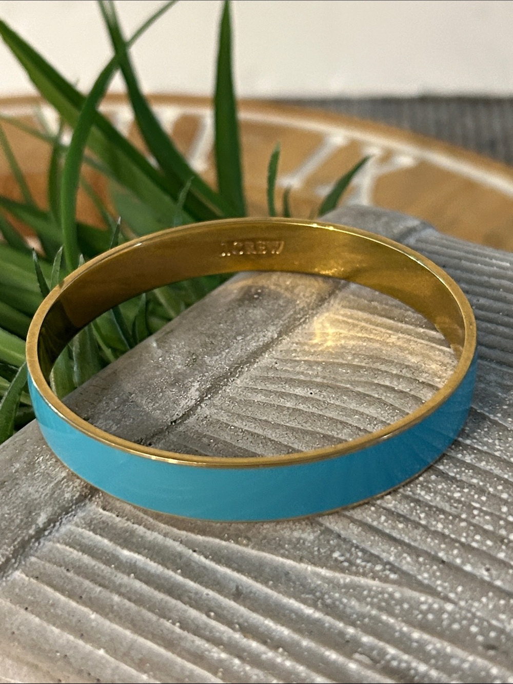 J Crew Gold Tone Bangle Bracelet with Turquoise Enamel